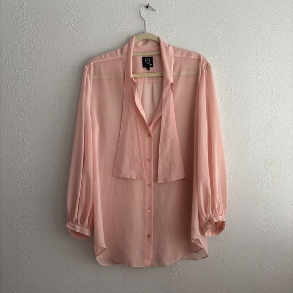 McQ by Alexander McQueen Tops - McQ Alexander McQueen Sheer Blush Tie Neck Blouse
